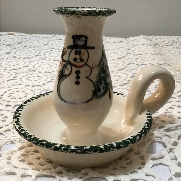 Patton handmade stoneware snowman candlestick - Picture 1 of 3